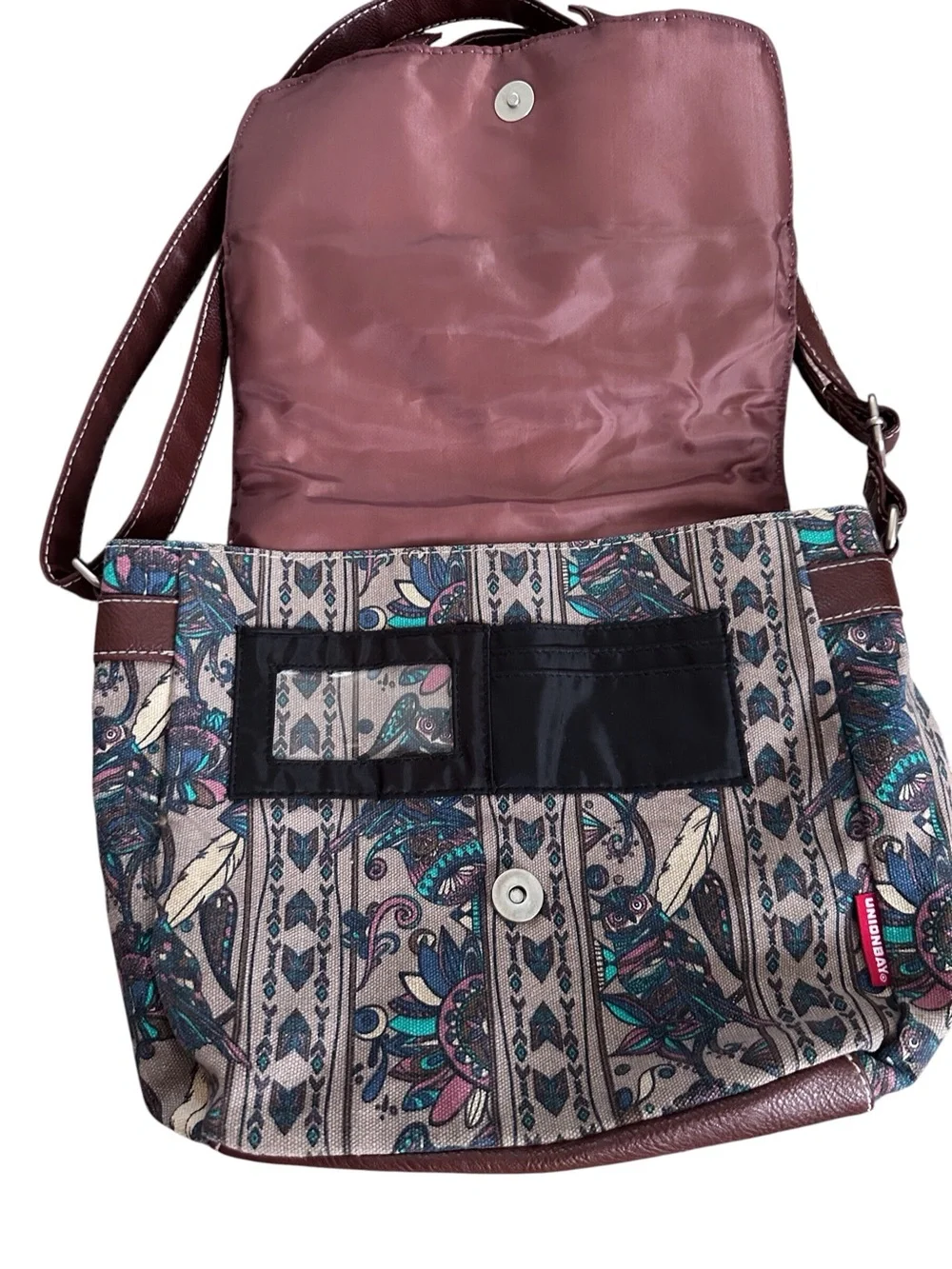 Stylish Multicolor Chevron Men’s Messenger Bag with Brown Leather Trim